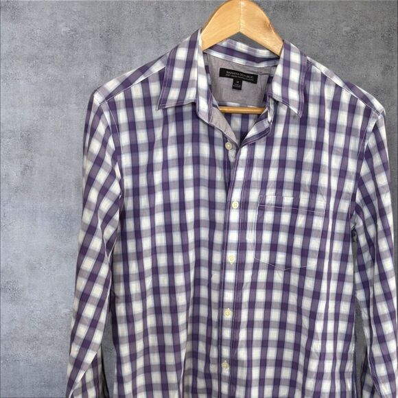 BANANA REPUBLIC Purple Checkered Men's button down shirt mens medium gingham - Picture 5 of 5